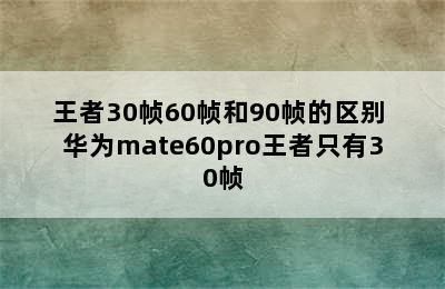 王者30帧60帧和90帧的区别 华为mate60pro王者只有30帧